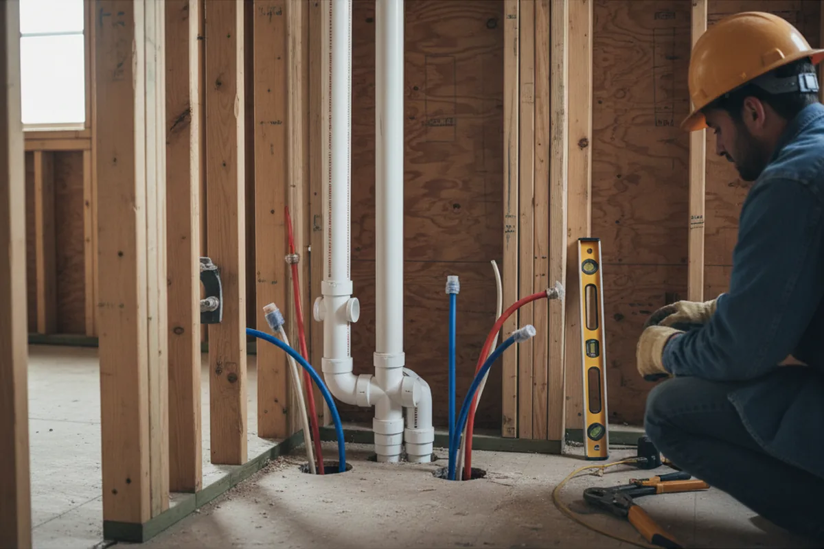 Drain and supply rough-in during Drain Cleaning in Corinth